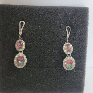 Rainbow Topaz & Silver Drop Earrings
